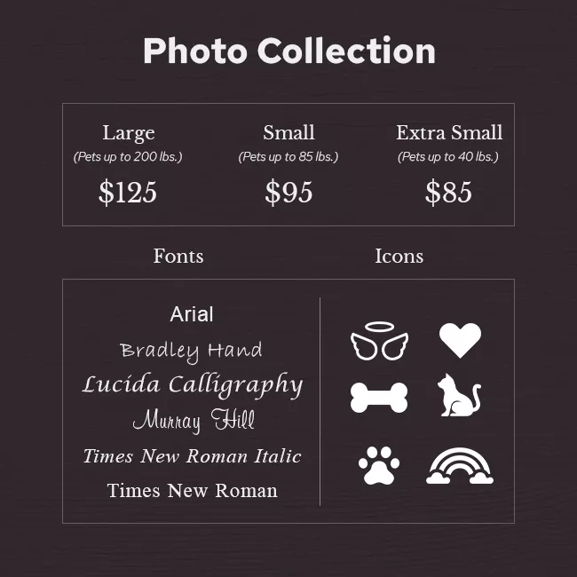 Photo Collection Large $125 | Small $95 | Extra Small $85